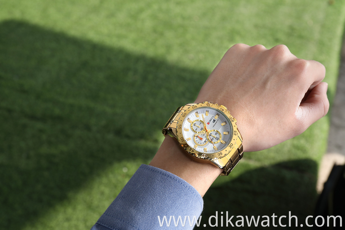 2020 Curren Mens Watch Gold Luxury Business Wristwatches Gold Chronograph Watch